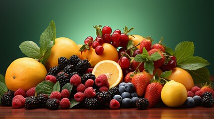 An arrangement of ripe fruits set against a vibrant