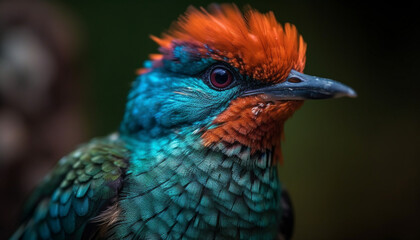 Majestic macaw perching on branch, vibrant feathers in focus generated by AI