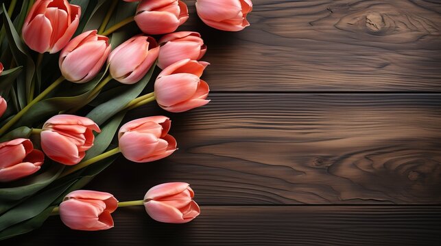 A tulip flower displayed against a wooden backdrop
