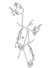  Two women outline portrait in contemporary abstract style.