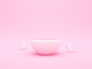 Product display mockup with podium pedestal platform and wire spheres. 3D rendered.