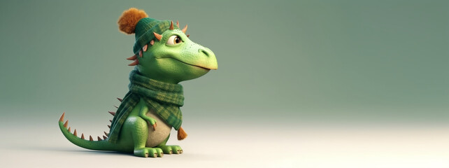 Cute green dragon. AI Generated - obrazy, fototapety, plakaty