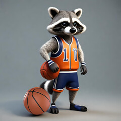 basketball player raccoon, Generative AI