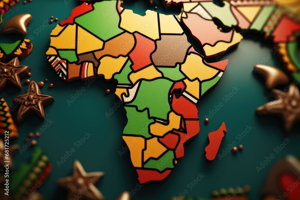 Poster a close-up view of a detailed world map. this image can be used for educational purposes or to depic