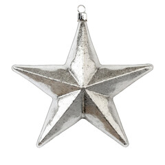 A Glittering Silver Star Ornament- Isolated On A White Background