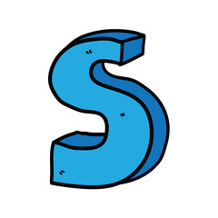 Hand-drawn cartoon doodle blue letter S on a white background.