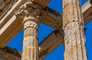 Detail of the ornate moldings on the Corinthian order columns and capitals of the well-preserved...