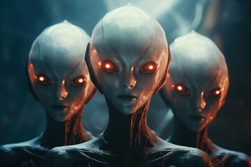 A group of aliens with glowing red eyes. Perfect for science fiction and extraterrestrial-themed projects.