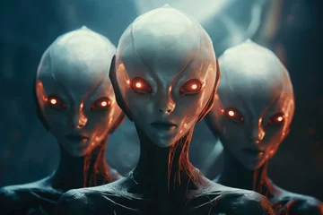 Poster A group of aliens with glowing red eyes. Perfect for science fiction and extraterrestrial-themed projects. © Fotograf