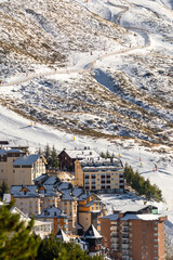 aerial view Town of Pradollano ski resort in Spain in Sierra Nevada