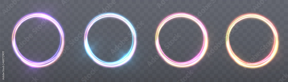 Poster abstract neon blue-violet ring. a bright plume of luminous rays swirling in a fast spiraling motion.