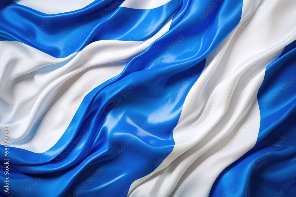 Poster a detailed close-up image of a blue and white flag. suitable for various uses.