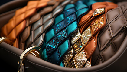 Fashion bag with shiny leather, elegant design, and vibrant colors generated by AI