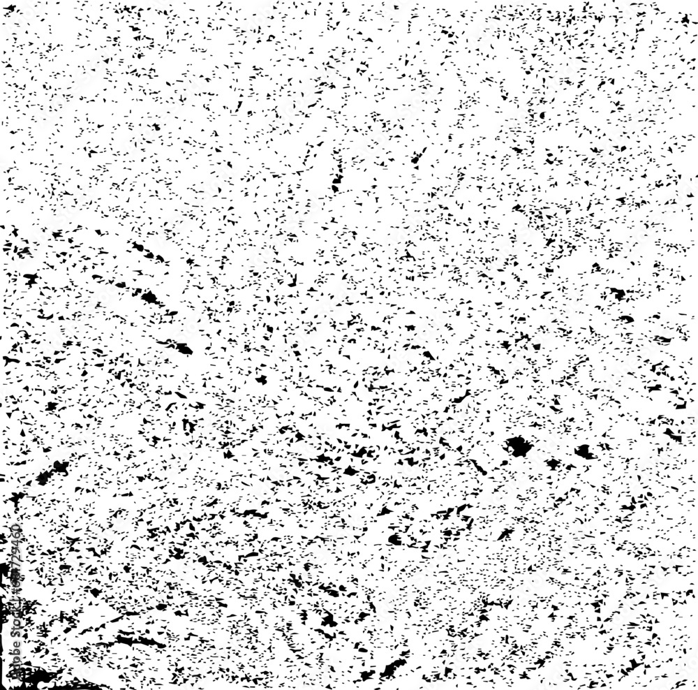 Poster Monochrome texture composed of irregular graphic elements. Distressed uneven grunge background. Abstract vector illustration. Overlay for interesting effect and depth. Isolated on white background.