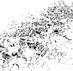 Monochrome texture composed of irregular graphic elements. Distressed uneven grunge background. Abstract vector illustration. Overlay for interesting effect and depth. Isolated on white background.