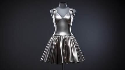 Silver dress with sparkles on a mannequin in a store. - obrazy, fototapety, plakaty