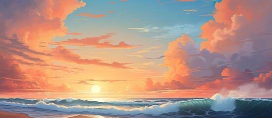 While travelling to the beach, I couldnt help but admire the breathtaking landscape, as the vibrant orange color of the setting sun painted the sky and water with a warm glow, while the gentle waves