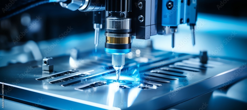 Aufkleber close up of advanced metalworking cnc milling machine with laser technology for precision machining
