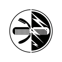 monochrome illustration of razor, comb and mirror for barbershop icon or logo
