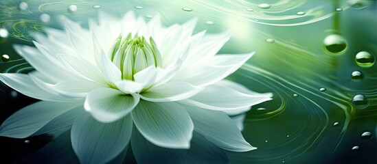 isolated garden, a white, abstract flower with intricate patterns emerged against the vibrant green leafy background, its delicate design exuding a sense of summers refreshing water as the heart