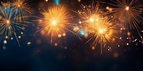 Naklejka premium Luminous Montage: Fireworks Illuminate the Night with Vibrancy, Bokeh, and Rim Light, Crafting a Dazzling Visual Symphony