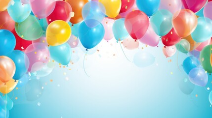 A vibrant balloon-filled background with the option to add custom text