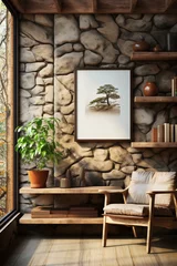  painting on a stone wall and wooden shelves and old vases © Irina Flamingo