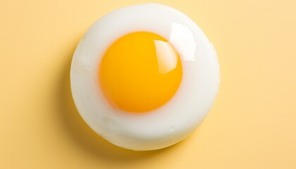 Top view of a delicious fried egg with a cute little chick, isolated on a vibrant yellow background