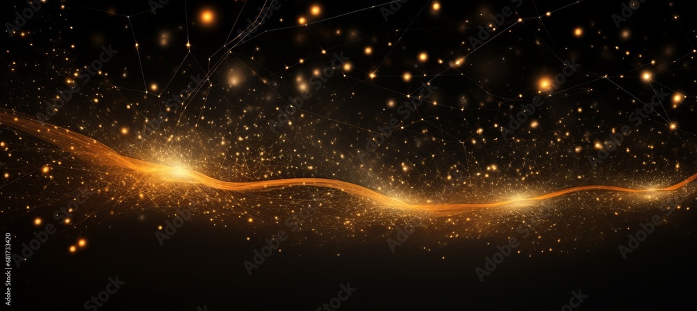 Aufkleber digital black particles wave and light abstract background with shining star like dots