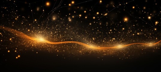 Digital black particles wave and light abstract background with shining star like dots