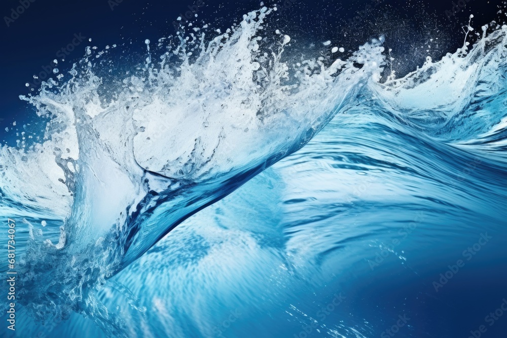Poster a powerful and majestic wave crashing into the water. perfect for ocean-themed designs and projects.