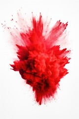 A vibrant red powder explosion captured on a clean white background. This image can be used to add a dynamic and energetic touch to various projects.