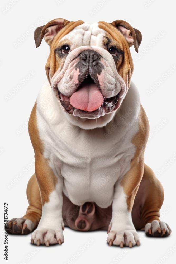 Aufkleber a brown and white dog sitting calmly on a clean white surface. this versatile image can be used for 