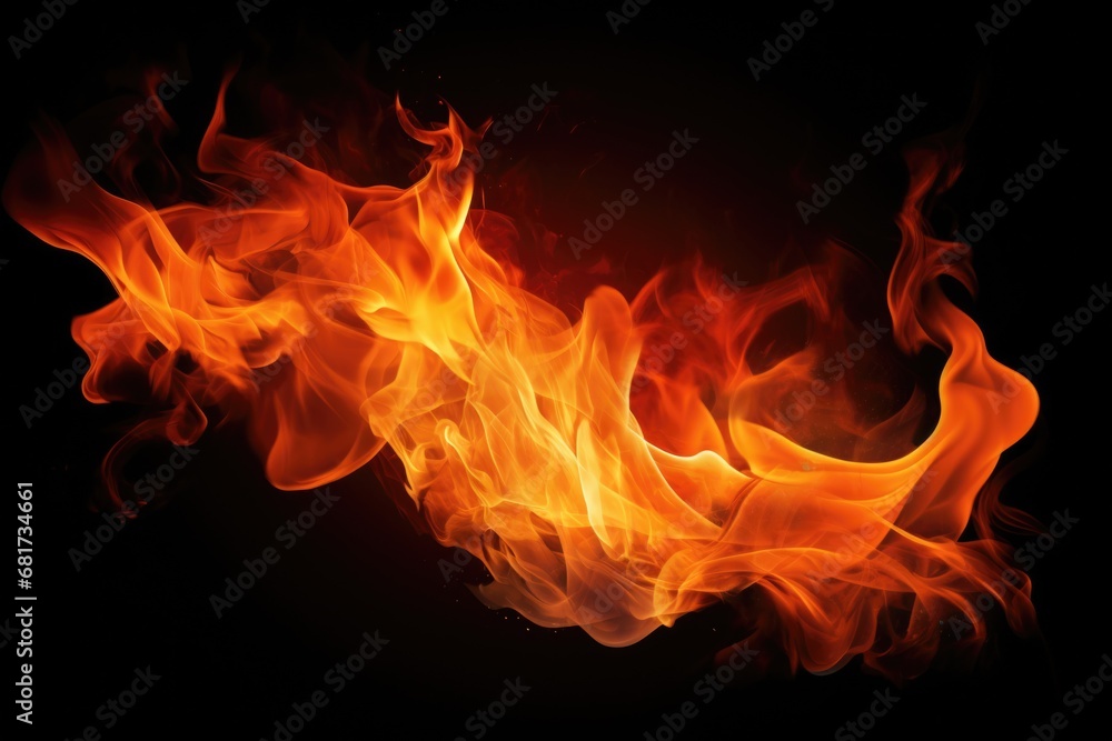 Poster A close-up view of a fire on a black background. Perfect for adding warmth and ambiance to any design project.