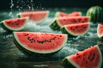 watermelon and water  - obrazy, fototapety, plakaty