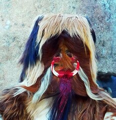 typical ancient mask of the Carantoñas of Acehúche in Extremadura