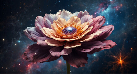 Celestial Blossom: A Fusion of Galaxies, Stars, and Nebulas in a Flower - AI Generative