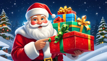 Santa Claus with Gifts, Merry Christmass! - obrazy, fototapety, plakaty
