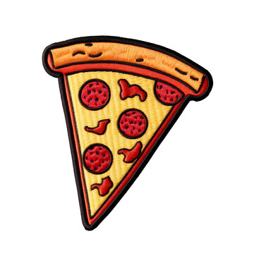 pizza slice embroidered patch badge on isolated transparent background png,