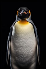 A detailed view of a penguin captured against a black background. This image can be used in various projects related to wildlife, nature, or animal conservation