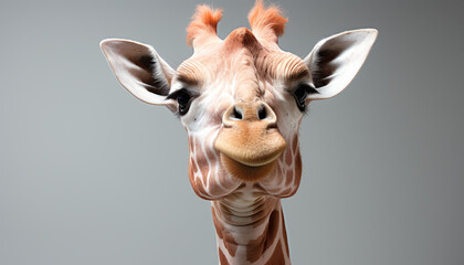 Cute giraffe looking at camera, in nature portrait generated by AI