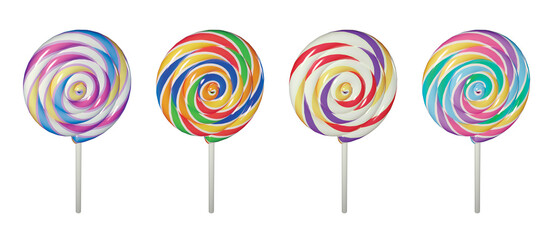 Fototapeta na wymiar Lollipops on a stick made of multicolored spirals. Sweets caramel.