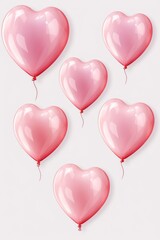 A bunch of pink heart shaped balloons on a white background. Perfect for celebrations and expressing love