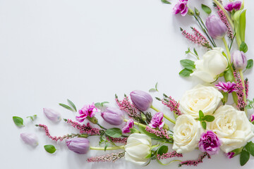 frame of beautiful flowers on white background