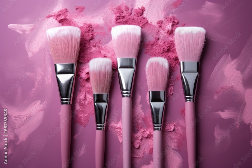 Poster A group of brushes sitting on top of a pink background. This picture can be used for various design and art-related projects