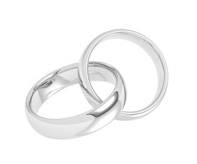 Two interconnected silver wedding rings. Png clipart isolated on transparent background