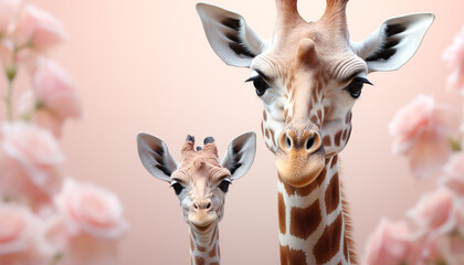 Cute giraffe looking at camera, beauty in nature pattern generated by AI