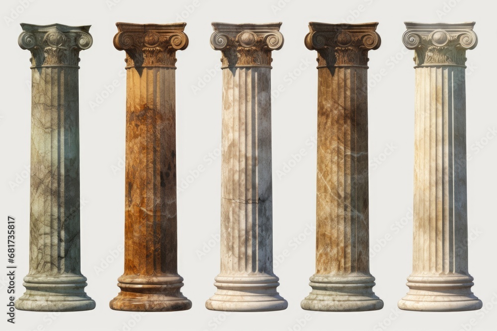 Poster A picture of a row of four different colored marble columns. This image can be used to depict elegance, architecture, or interior design