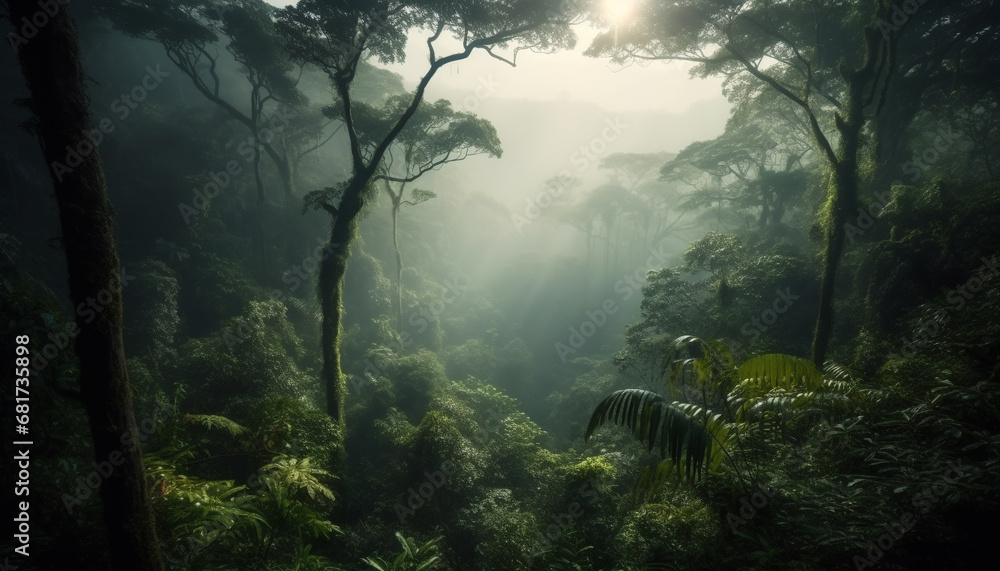 Poster Spooky adventure in mysterious tropical rainforest with tranquil beauty generated by AI