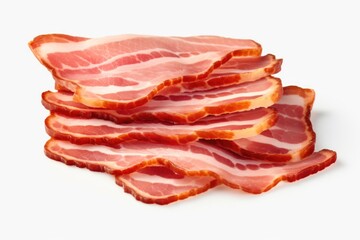 A pile of sliced bacon sitting on top of a white surface. Versatile image suitable for food blogs, recipe websites, and cooking articles